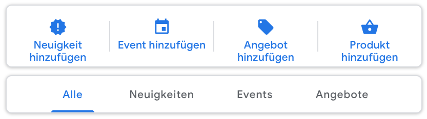 Auswahl bei der Erstellung eines Beitrags in Google My Business