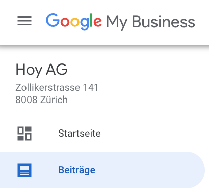 Ausschnitt des Menüs von Google My Business